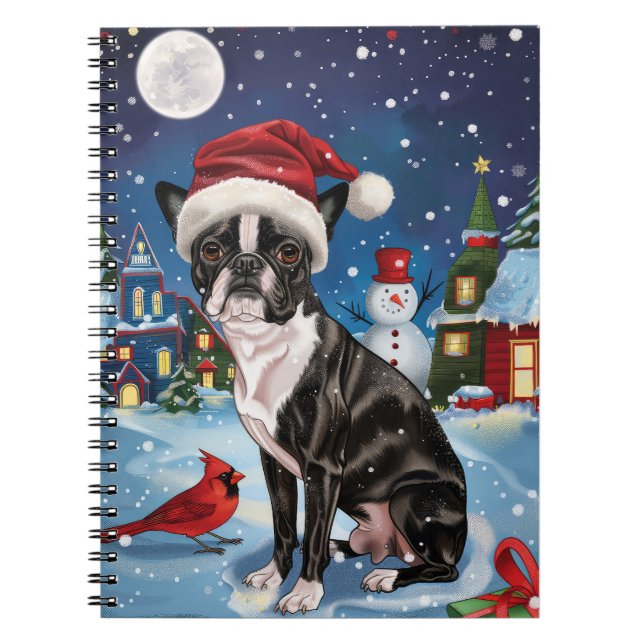 Boston Terrier Hund Winter Wonderland jul Joy Anteckningsbok (Framsidan)