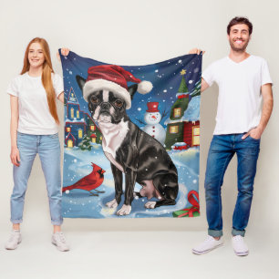 Boston Terrier Hund Winter Wonderland jul Joy Fleecefilt
