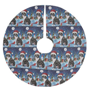 Boston Terrier Hund Winter Wonderland jul Joy Julgransmatta Borstad Polyester