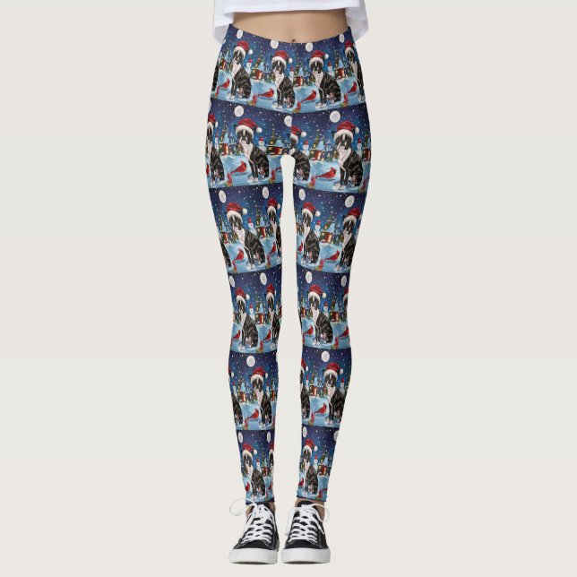 Boston Terrier Hund Winter Wonderland jul Joy Leggings (Framsida)
