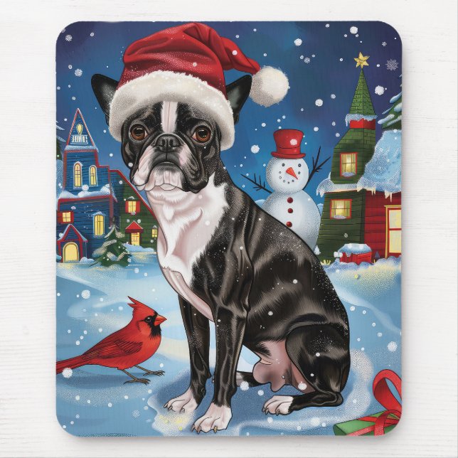Boston Terrier Hund Winter Wonderland jul Joy Musmatta (Framsidan)