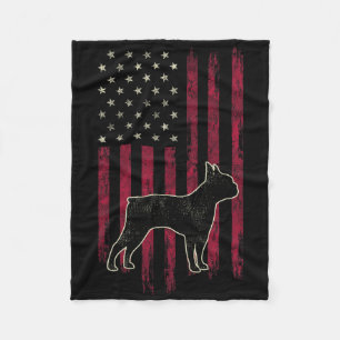 Boston Terrier Hundälskares American Flagga 4:e Ju Fleecefilt
