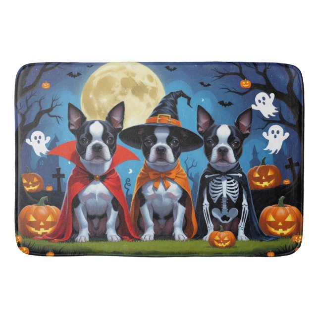 Boston Terrier Hundar Pumpkin Halloween Funny Badrumsmatta (Framsidan)