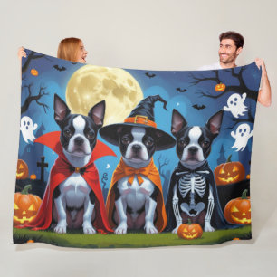 Boston Terrier Hundar Pumpkin Halloween Funny Fleecefilt