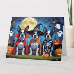 Boston Terrier Hundar Pumpkin Halloween Funny Kort