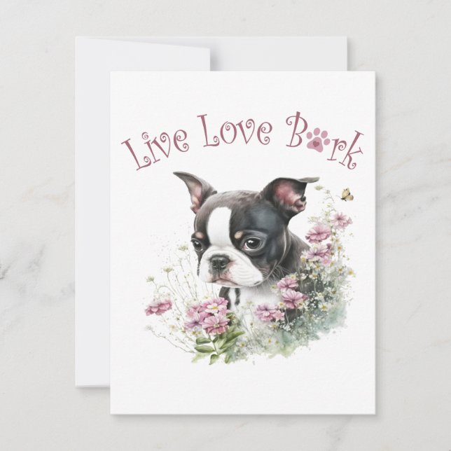 Boston Terrier Hundmamma Blommig Anteckningskort (Framsida)