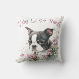 Boston Terrier Hundmamma Blommig Kudde