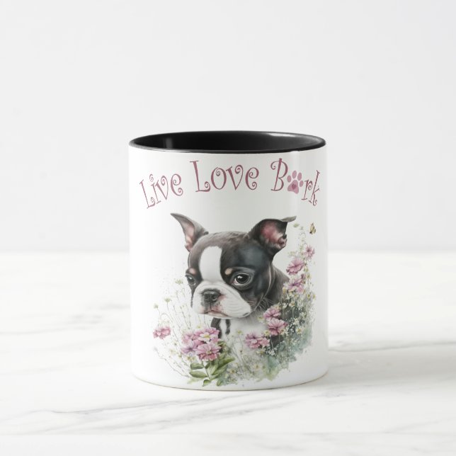 Boston Terrier Hundmamma Blommig Mugg (Center)
