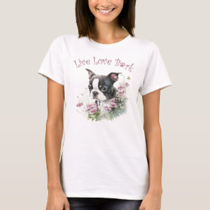 Boston Terrier Hundmamma Blommig T Shirt