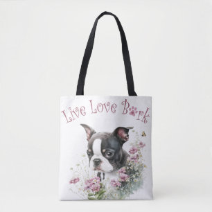 Boston Terrier Hundmamma Blommig Tygkasse
