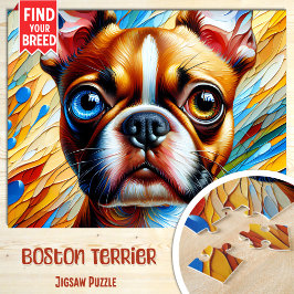 Boston Terrier Hundporträtt Akryl Konsttryck Hund Pussel