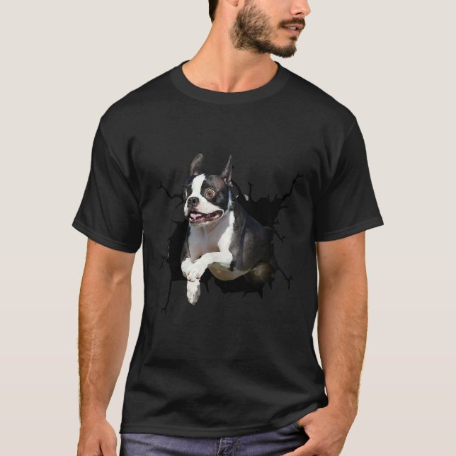 Boston Terrier Hundrasers Hundar Puppy Decal Crack T Shirt (Framsida)