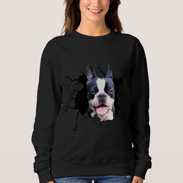 Boston Terrier Hundrasers Hundar Puppy Decal Crack T Shirt (Framsida)