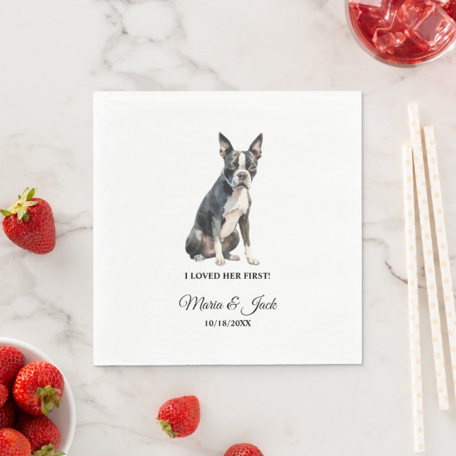 Boston Terrier Husdjur Cocktail Bröllop  Pappersservett (Insitu)