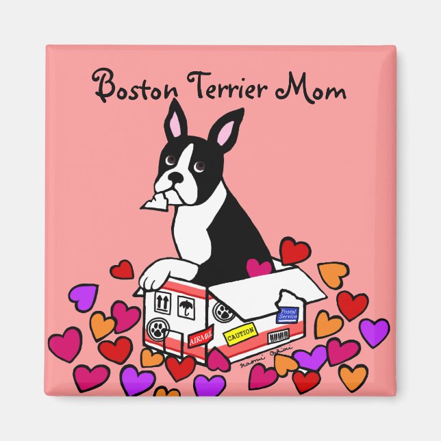 Boston Terrier i Box-Tecknaden Magnet (Framsidan)