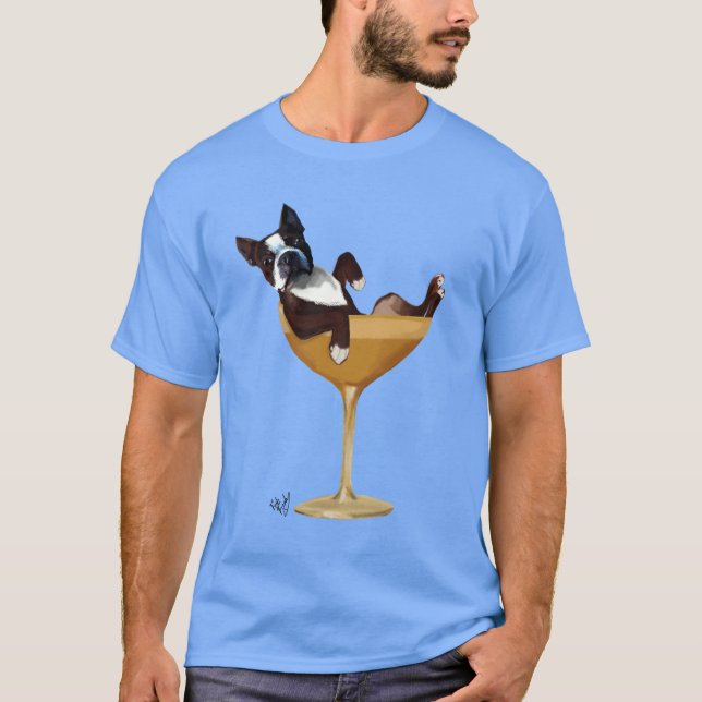 Boston Terrier i Cocktail Glass 2 T Shirt (Framsida)