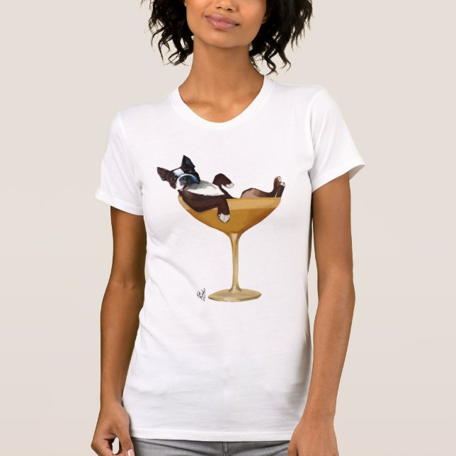 Boston Terrier i Cocktail Glass 2 Tee Shirt (Framsida)