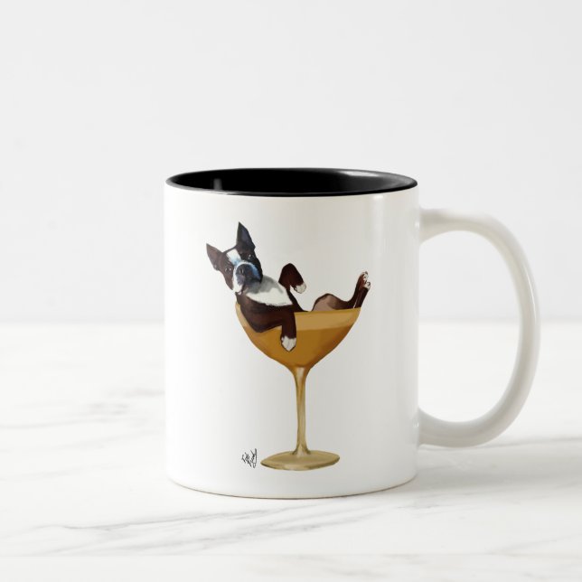 Boston Terrier i Cocktail Glass 2 Två-Tonad Mugg (Höger)