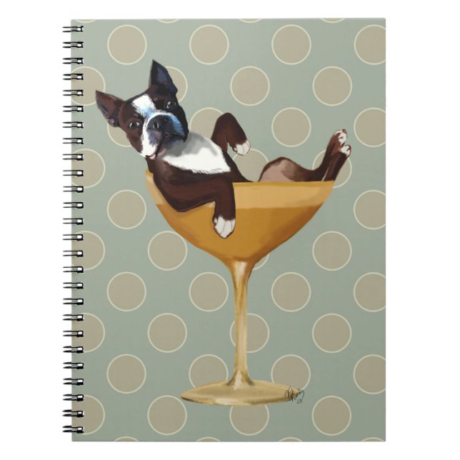Boston Terrier i Cocktail Glass Anteckningsbok Med Spiral (Framsidan)