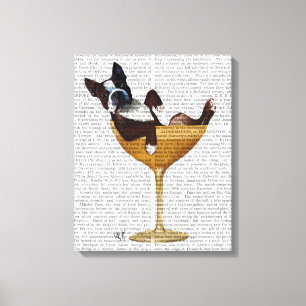 Boston Terrier i Cocktail Glass Canvastryck
