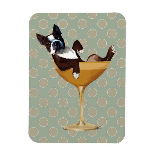 Boston Terrier i Cocktail Glass Magnet (Vertikal)