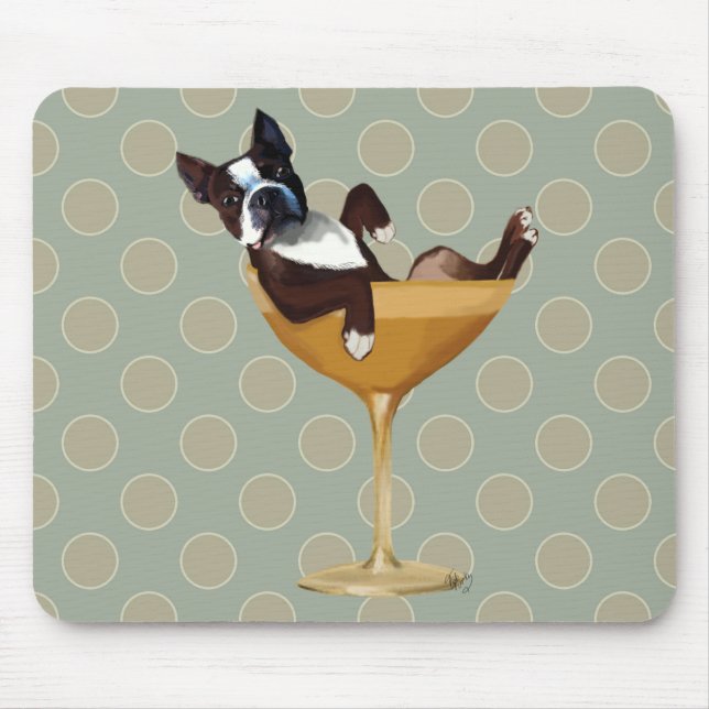 Boston Terrier i Cocktail Glass Musmatta (Framsidan)