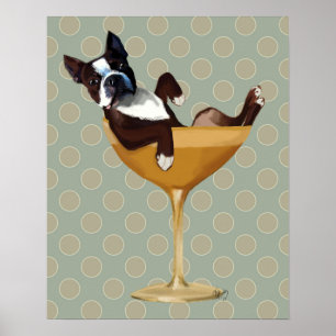 Boston Terrier i Cocktail Glass Poster