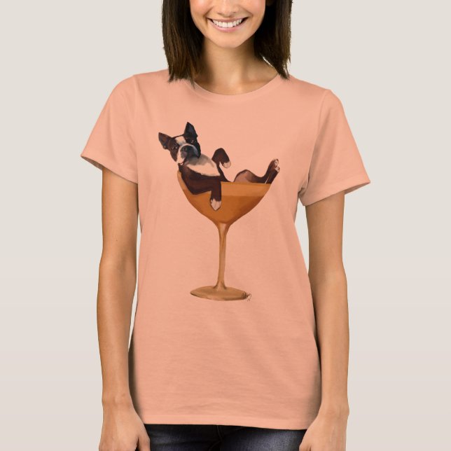 Boston Terrier i Cocktail Glass T-shirt (Framsida)