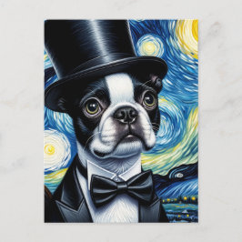 Boston Terrier i en topp hatt Van Gogh Vykort