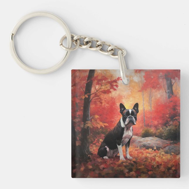 Boston Terrier i Höst löv Fall Inspire (Framsidan)