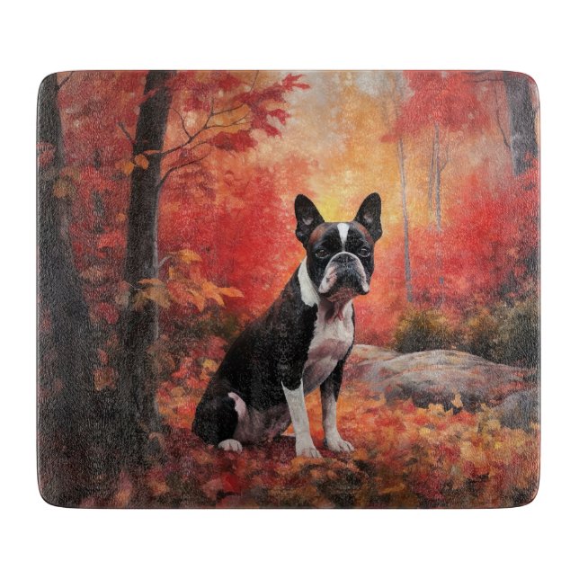 Boston Terrier i Höst löv Fall Inspire (Framsidan)