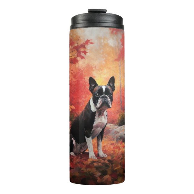 Boston Terrier i Höst löv Fall Inspire (Framsida)