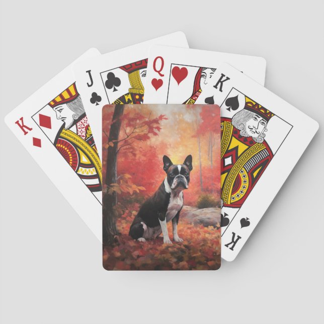 Boston Terrier i Höst löv Fall Inspire Casinokort (Baksidan)