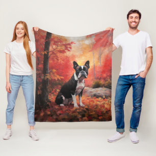 Boston Terrier i Höst löv Fall Inspire Fleecefilt