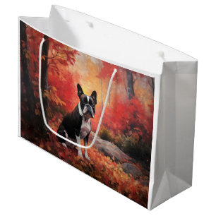 Boston Terrier i höstlöv Fall Inspire