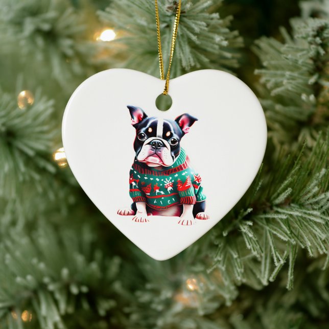 Boston Terrier i julsötare Julgransprydnad Keramik (Träd)