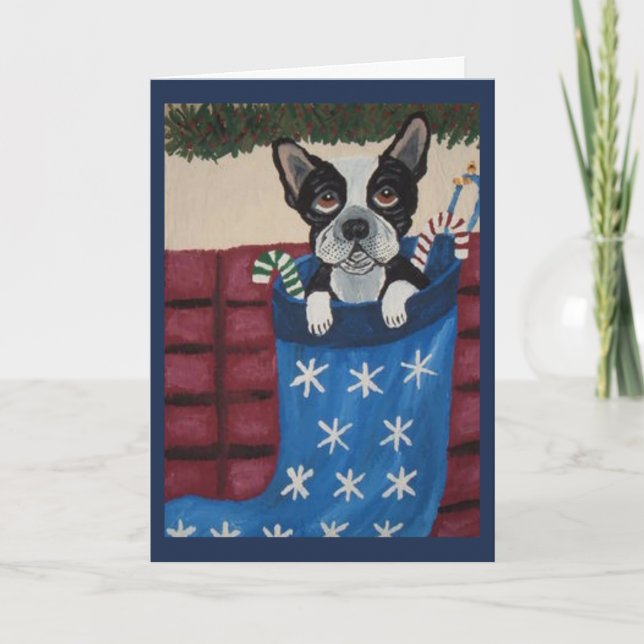Boston Terrier i julstrumpa Kort (Framsida)