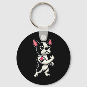 Boston Terrier I Kärlek Mamma Rolig hund Tattoo Nyckelring