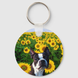 Boston Terrier i solroskeychain Nyckelring