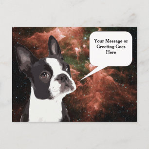 Boston Terrier i Space Postcard Vykort