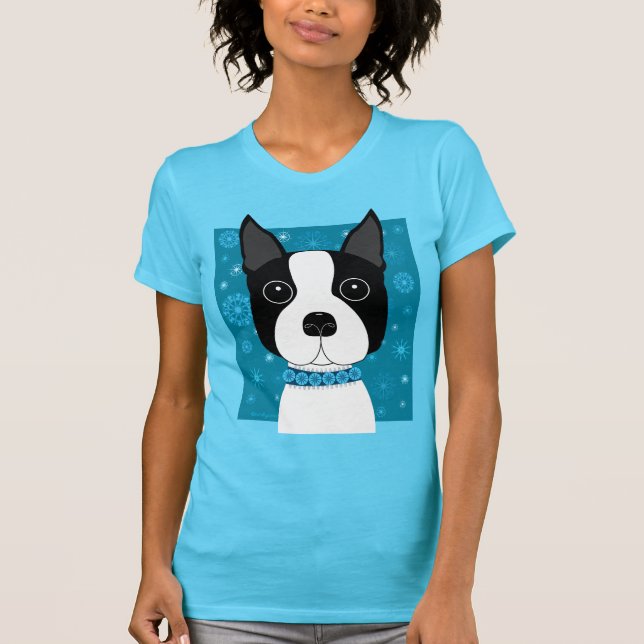 Boston Terrier i vinter Tee Shirt (Framsida)