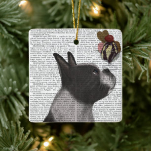 Boston Terrier Ice Cream Julgransprydnad Keramik