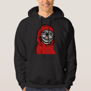 Boston Terrier in a Little Red Riding Hoodie