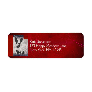 Boston Terrier in Black and White With Red Backing Returadress Etikett