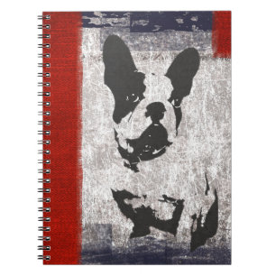 Boston Terrier in Black and White With Red Gräns Anteckningsbok