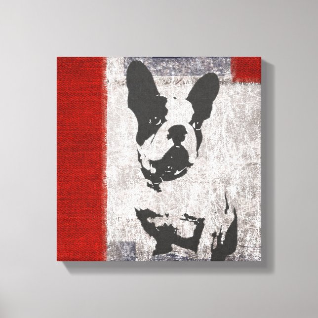 Boston Terrier in Black and White With Red Gräns Canvastryck (Framsida)