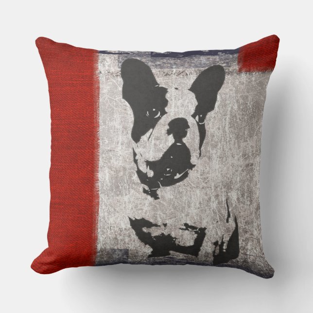 Boston Terrier in Black and White With Red Gräns Kudde (Framsida)
