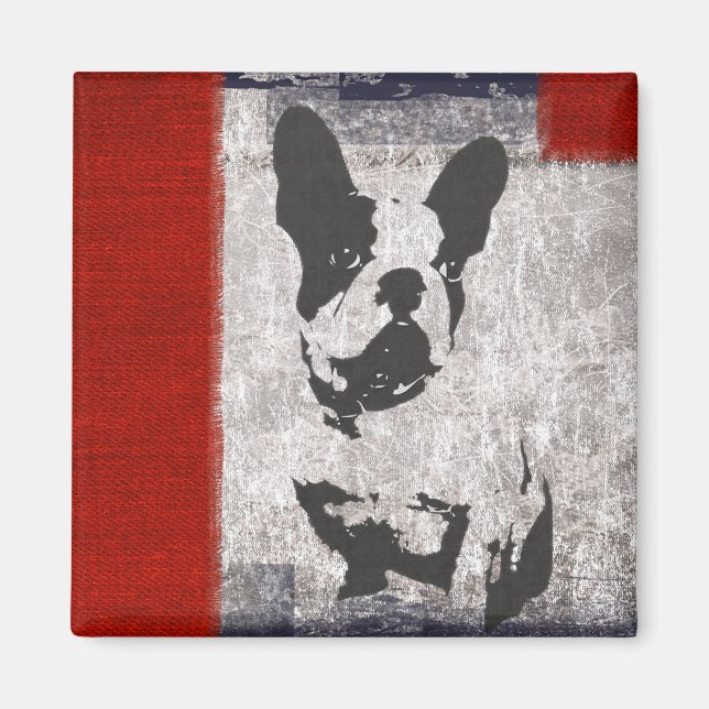 Boston Terrier in Black and White With Red Gräns Magnet (Framsidan)