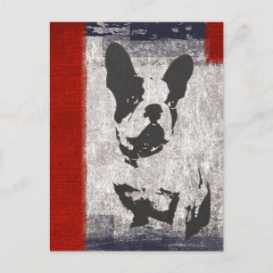 Boston Terrier in Black and White With Red Gräns Vykort