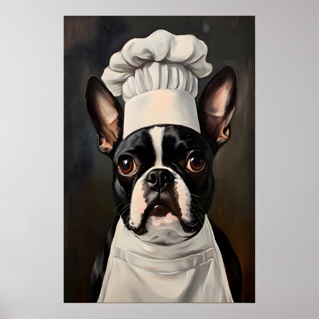 Boston Terrier In Chefs Hat Poster, Pet Art Poster (Framsidan)